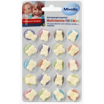 Жевательные мультивитамины для детей от 4 до 7 лет Mivolis Multivitamine Kinder,20шт ГЕРМАНИЯ 4066447416541