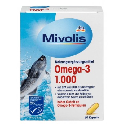 Витамины Биологически активная добавка Mivolis Omega - 3 1000mg, 60 шт. ГЕРМАНИЯ 4010355499950